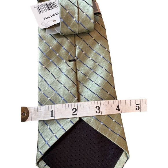 Geoffrey Beene Mens Green & Blue Checkered 100% Silk Tie 56" Long - Picture 5 of 7